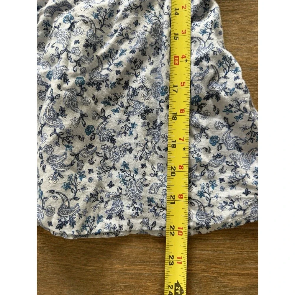 Old Navy Women's M Blue Paisley Smocked Puff Sleeve Babydoll Button Blouse